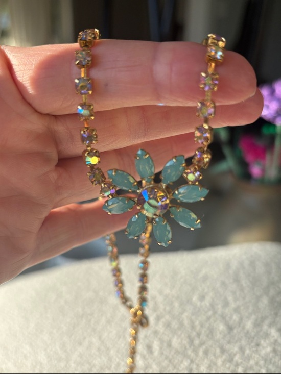 Sorrelli Jewelry - Sorrelli Gold-Tone Aqua Flower Pendant Necklace - Women Jewelry
